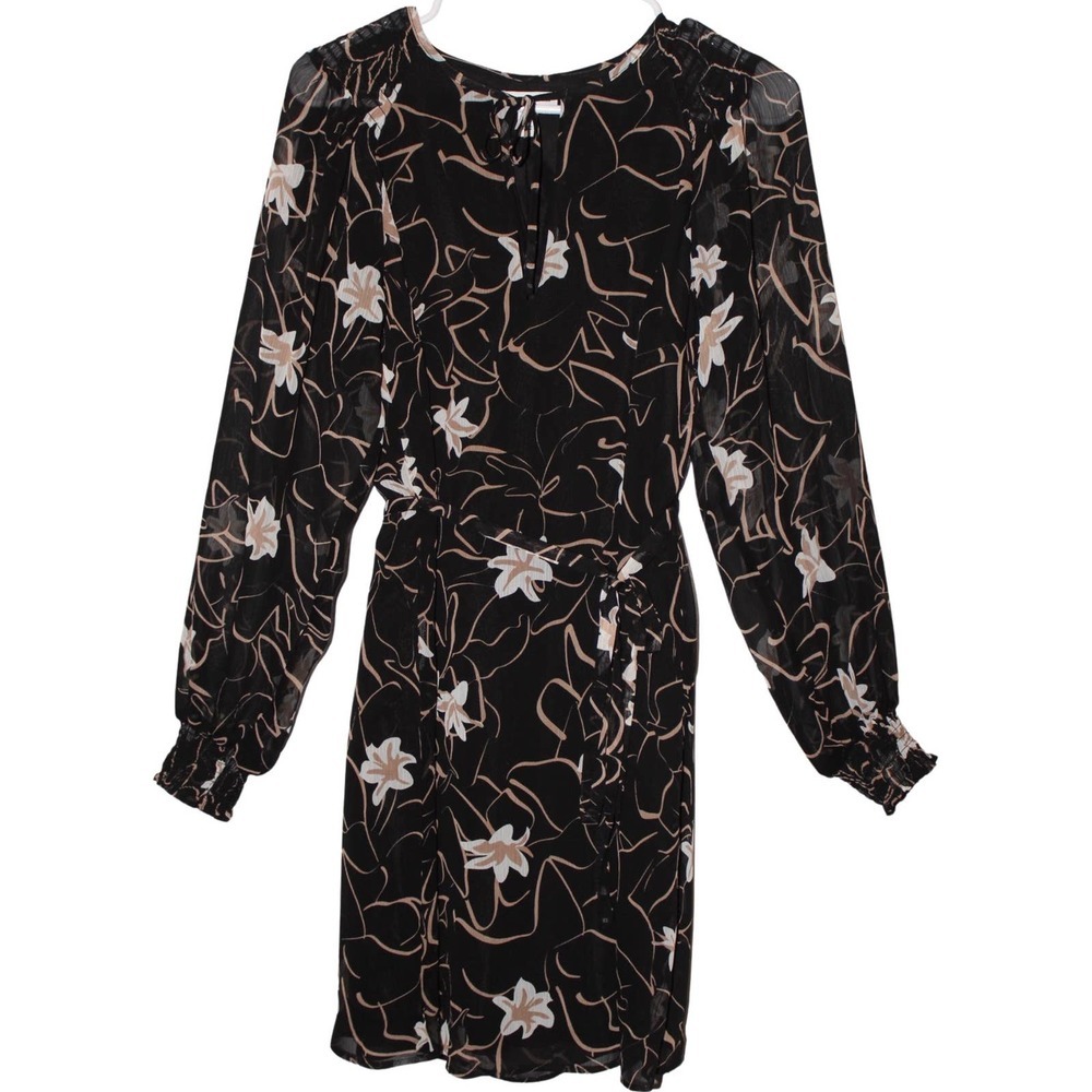 Women's Elizabeth And James Black White Tan Floral Long Sleeve Dress Size XS